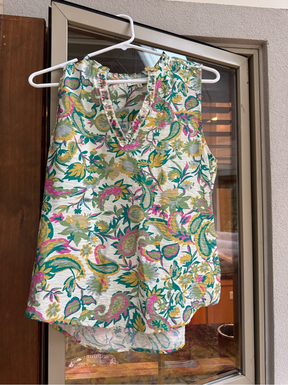 Another Love Sleeveless V-Neck Paisley Floral Top - White, Green & Pink